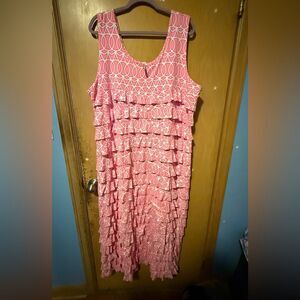 Lulu  B Cha Cha Ruffle Long Dress Pink Geometric Beach Resort Wear Size 3X
